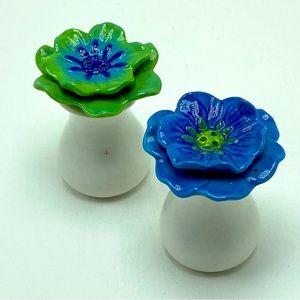 Petals Sculpted Blue/Green Ceramic Salt Shakers